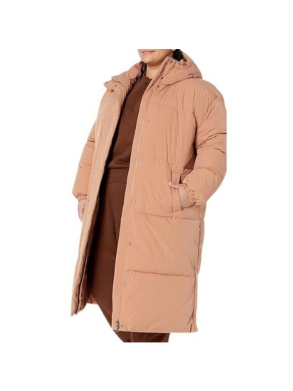 🆕 Women’s Size 1X Oversized Tan Long Puffer Jacket- Water-Resistant, Hooded - Picture 3 of 3